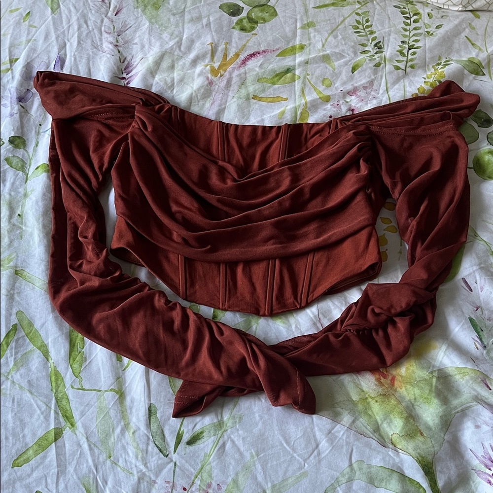 Cottagecore Corset Off-Shoulder Rust Crop Top